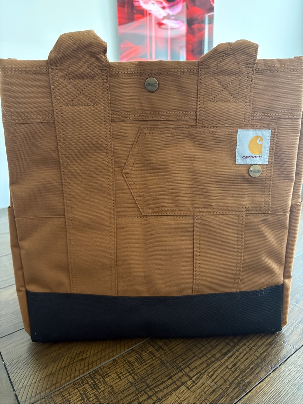 Carhartt Tan Vertical Snap Tote with Yellow Tag